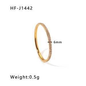 Detail showing 6mm 18k gold plated stainless steel ring with full crystal pavé inlay