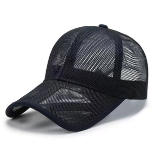 Breathable black full mesh baseball cap for men and women featuring a curved sun visor