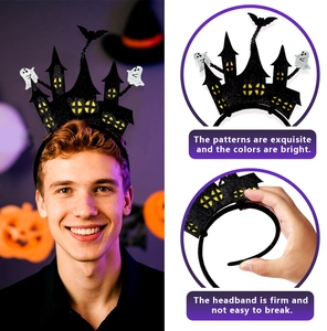 Detailed macro view of Halloween headband featuring glitter castle and ghost patterns