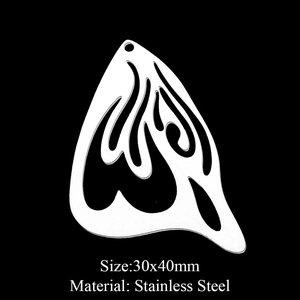 Macro view of flame-shaped stainless steel pendant with 30x40mm size details