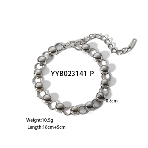 Silver bead bracelet details with 0.8cm diameter, 18+5cm length, and 10.5g weight specs