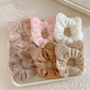 Cute plush cat ear scrunchies set in six soft colors for women hair styling accessories