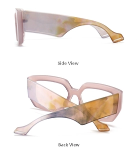 Detail of wide marble-textured temples in pink and amber for blue light glasses