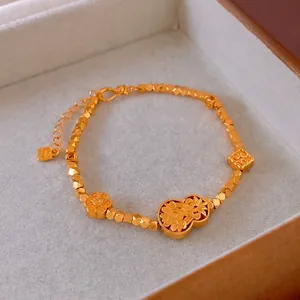 Elegant gold plated gourd flower bracelet with traditional Chinese aesthetic design