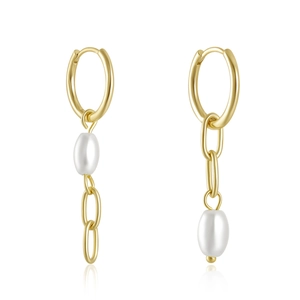 Detailed macro view of S925 silver gold tassel earrings with elegant white pearls
