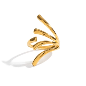 Modern 18k gold plated titanium steel ring with multilayered spiral geometric design