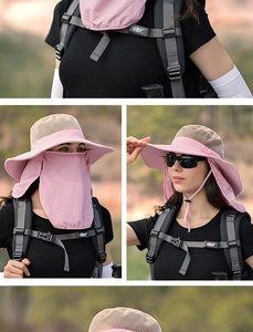 Chapeau de soleil rose avec large bord, haut en mesh et rabat de cou amovible