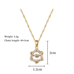 Detailed view of hexagram necklace dimensions and sparkling crystal pendant details