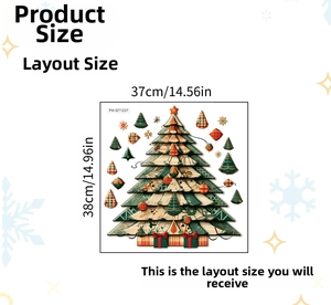 Detailed size chart for Christmas tree wall stickers with snowflakes and stars pattern
