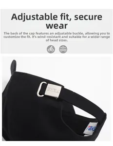 Detail of adjustable metal buckle and cotton fabric on black baseball cap back