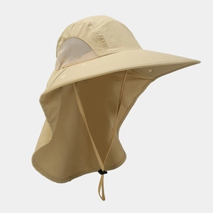 Chapeau de soleil kaki d'extérieur avec large bord, protège-nuque et maille respirante