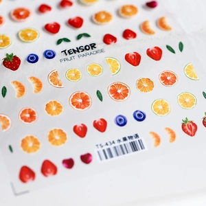 Stickers ongles 5D motif fruits avec fraises et agrumes pour art de la manucure
