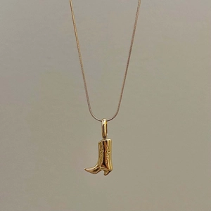 Vintage Western Cowboy Boot Pendant Necklace 18K Gold Plated Stainless Steel Snake Chain Fashion Jewelry For Women