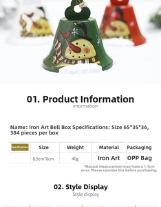 Detail of green Christmas iron bell with hand-painted snowman and red bird motif