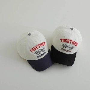 Kids cotton baseball cap featuring embroidered letters and cute puppy illustrations