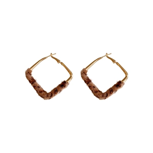 Elegant leopard print leopard faux fur square drop earrings with gold metal frame accents