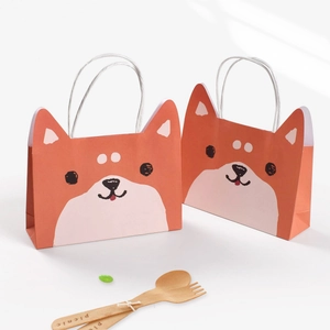Cartoon Shiba Inu gift bag made of orange kraft paper with white handles for graduation