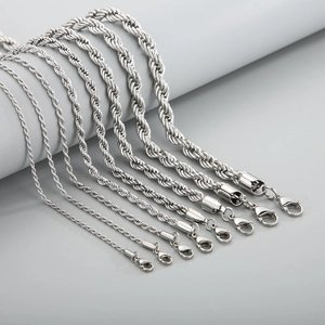 Stainless Steel Rope Chain Necklace Silver Color Twist Link Jewelry For Men Women Hip Hop Punk Rock Style