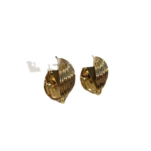 Chic golden multi-layer twisted geometric metal earrings with a glossy fashion finish