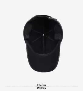 Detail display of the warm interior lining and ear protection on the winter baseball cap