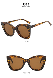 Detail view of large cat-eye tortoiseshell frames with brown lenses and side profile