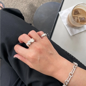 Minimalist 925 sterling silver irregular stone ring and chain bracelet set for women