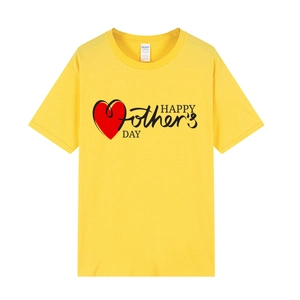 T-shirt jaune Happy Mother's Day coupe décontractée avec col rond et imprimé cœur rouge