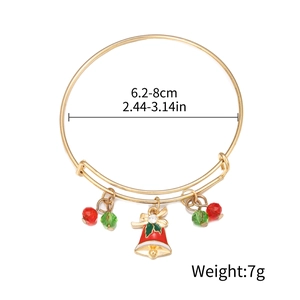 Adjustable gold Christmas bracelet with festive snowflake and reindeer charm beads