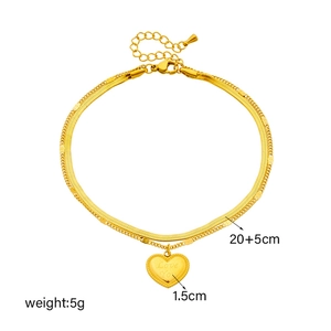 Gold double-layered stainless steel heart anklet with Love You engraved pendant 20+5cm