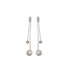 Elegant long tassel earrings with sparkling zircon and large white pearls for women