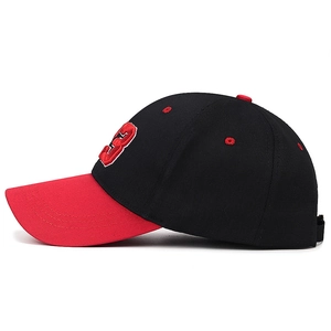 Fashionable black and red baseball cap with number 3 embroidery and adjustable strap
