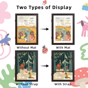 Detail view of kids art frame showing inner elastic straps and mat for A4 storage