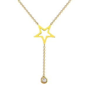 Titanium steel gold necklace featuring a hollow star pendant with a dangling rhinestone tassel