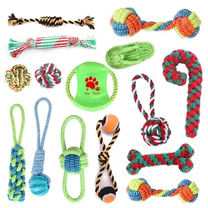 12-piece dog cotton rope toy set with durable interactive bone and ball shapes
