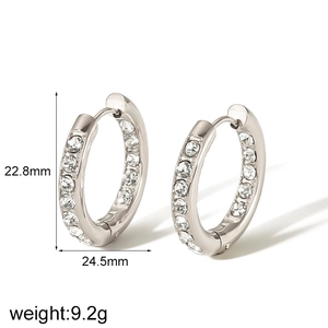 Detail showing dimensions of silver hoop earrings with zircon pavé setting and dimensions
