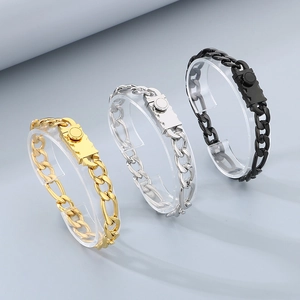 Set di tre bracciali da uomo maglia 3:1 NK in oro, argento e nero acciaio al titanio