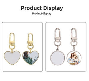 Sublimation heat transfer metal keychains with heart and round custom photo pendants