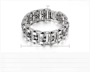 Detailed view of 23mm wide stainless steel motorcycle bracelet with horse head links