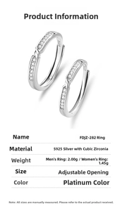 Close-up detail of S925 sterling silver couple rings with sparkling cubic zirconia settings