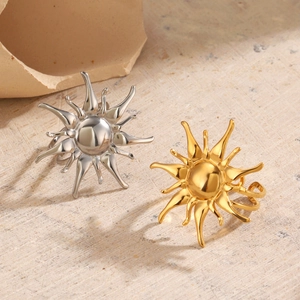 18K gold and silver plated stainless steel sun rings with adjustable open band