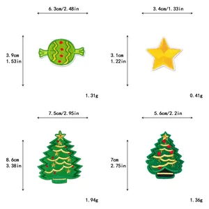 Size chart showing dimensions for Christmas embroidery patches in cm and inches