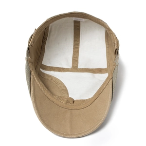 Breathable cotton striped flat cap in khaki with high-quality inner lining and sweatband