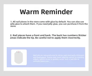 Guide for applying press-on nails including tip orientation and glue application steps