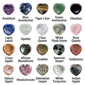 Natural Crystal Heart Worry Stone Polished Gemstone Thumb Pocket Palm Stone Stress Relief Anxiety Meditation Healing Decor