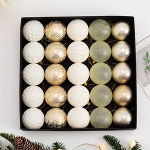 25-piece set of assorted gold, white and green Christmas ball ornaments in a gift box