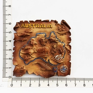 Detail of 3D Australia map resin fridge magnet with kangaroo and koala icons 7cm