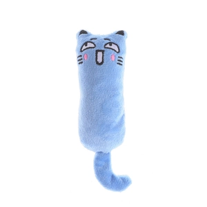 Funny blue catnip plush toy with cute expression and crinkle paper for indoor cats