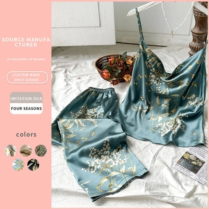 Pigiami Da Donna In Simil Raso Con Stampa Floreale Scollo A V Canotta Con Spalline Sottili E Pantaloni Lunghi Abbigliamento Da Casa Elegante