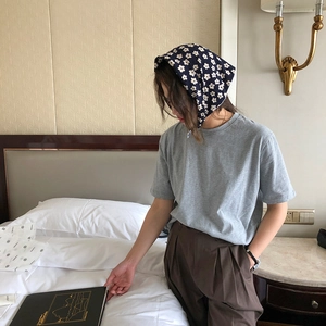 Japanese style heart pattern cotton linen bandana in navy blue with white floral design