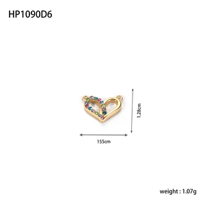 14K gold stainless steel heart pendant with multi-color cubic zirconia stones